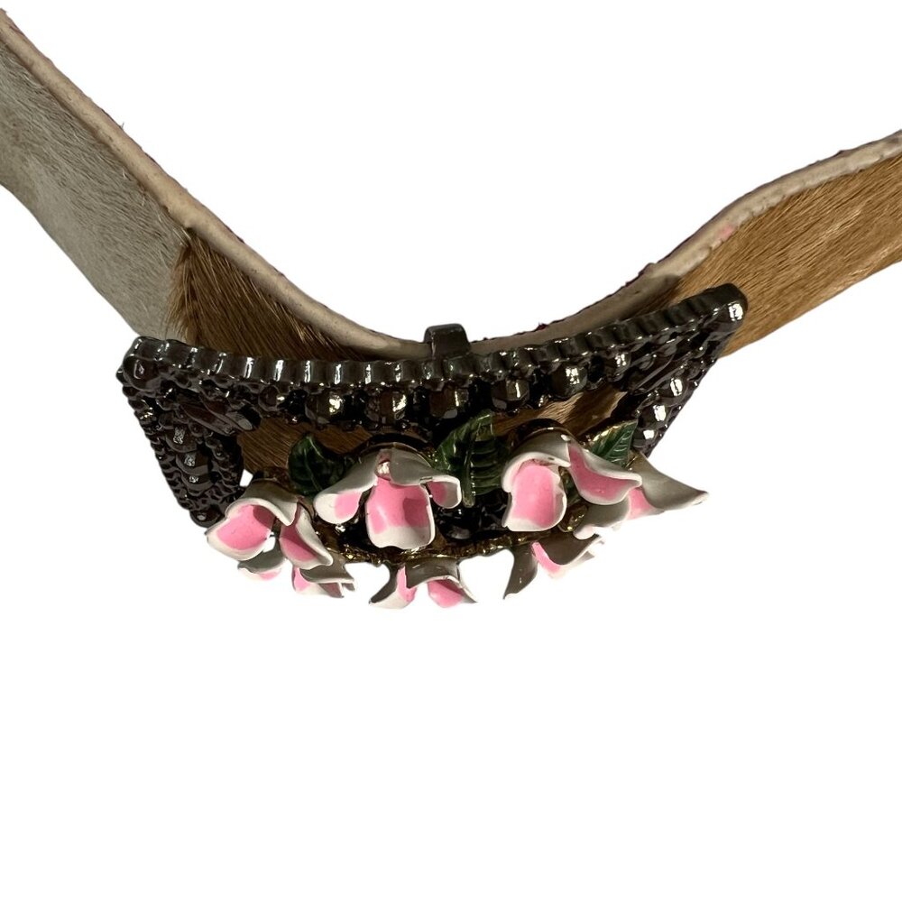 Rare Betsey Johnson Floral Bracelet Brown Cream Calf Hair Leather Pink F… - Picture 7 of 9
